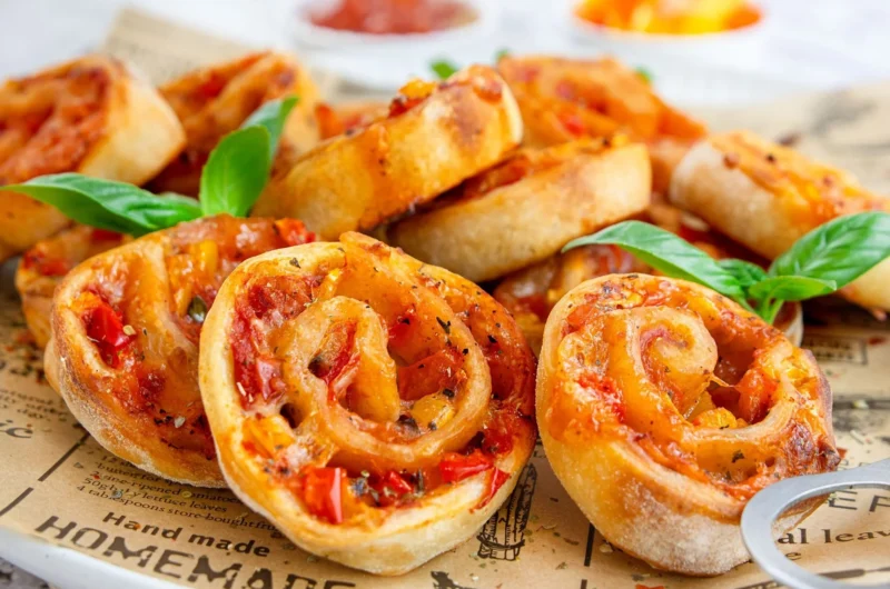 Leckere vegetarische Pizzaschnecken auf einem Teller serviert