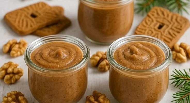 Walnuss-Spekulatius-Aufstrich in einem Glas, ideal für weihnachtliche Snacks