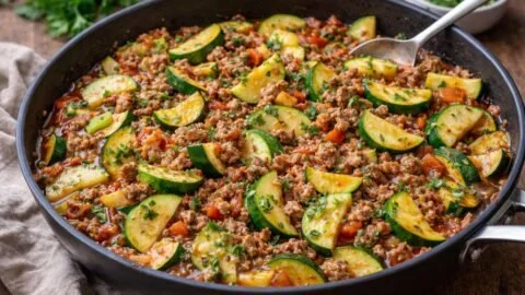 Zucchini-Hack-Pfanne mit frischem Gemüse und Hackfleisch