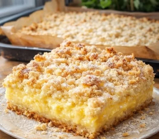 Blitzschneller Vanillepudding Streuselkuchen auf einem Blech mit Streuseln