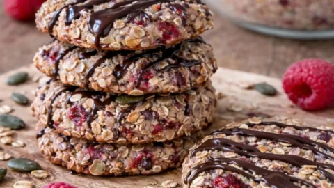 Gesunde Brotdosen-Kekse ohne Zucker auf einem Holzuntergrund