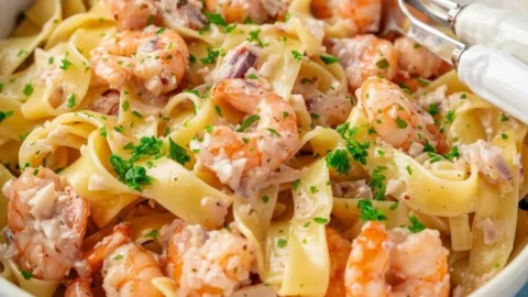 Leckere Garnelen-Pasta mit frischen Zutaten und einer köstlichen Sauce.
