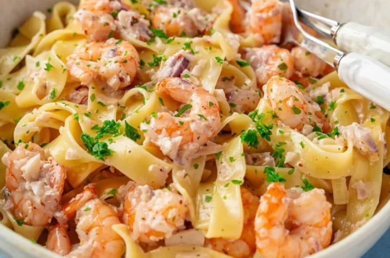 Leckere Garnelen-Pasta mit frischen Zutaten und einer köstlichen Sauce.