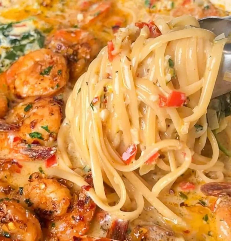 Ein leckeres One-Pot Shrimp Scampi Gericht mit Garnelen und Pasta.