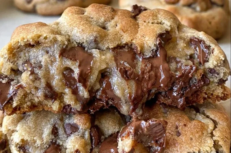 Ultra dicke, saftige Chocolate Chip Cookies auf einem Tablett